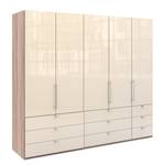 Falttürenschrank Loft II Eiche Sägerau Dekor / Glas Magnolie - 250 x 216 cm