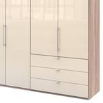 Falttürenschrank Loft IV Eiche Sägerau Dekor / Glas Magnolie - 300 x 216 cm - Schublade außen