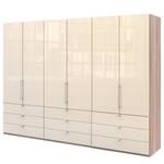 Vouwdeurkast Loft II Grof gezaagde eikenhouten look/Magnoliakleurig glas - 300 x 216 cm