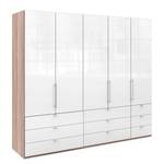 Armoire à portes pliantes Loft II Imitation chêne brut de sciage / Verre Blanc - 250 x 216 cm