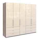 Vouwdeurkast Loft IV Truffeleikenhouten look/Magnoliakleurig glas	 - 250 x 216 cm - Lade aan de rand