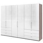 Falttürenschrank Loft IV Trüffeleiche Dekor / Glas Weiß - 300 x 216 cm - Schublade außen