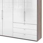 Vouwdeurkast Loft IV Truffeleikenhouten look/Wit glas - 300 x 216 cm - Lade aan de rand