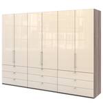 Falttürenschrank Loft II Trüffeleiche Dekor / Glas Magnolie - 300 x 216 cm