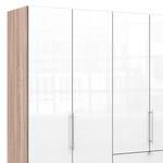 Falttürenschrank Loft I Eiche Sägerau Dekor / Glas Weiß - Höhe: 236 cm - Schublade rechts