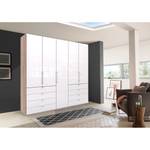 Vouwdeurkast Loft IV Grof gezaagd eikenhouten look/wit glas - 250 x 236 cm - Lade aan de rand