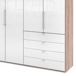 Falttürenschrank Loft IV Eiche Sägerau Dekor / Glas Weiß - 300 x 236 cm - Schublade außen