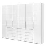 Armoire à portes pliantes Loft IV Blanc alpin / Verre blanc - 300 x 236 cm - Tiroir centrale