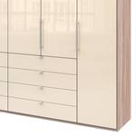 Falttürenschrank Loft IV Eiche Sägerau Dekor / Glas Magnolie - 300 x 236 cm - Schublade mittig