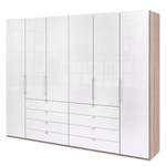 Vouwdeurkast Loft IV Grof gezaagd eikenhouten look/wit glas - 300 x 236 cm - Lade in het midden