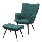 Fauteuil Bixby geweven stof - petrolblauw - Met hocker - Geweven stof