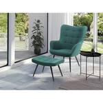 Fauteuil Bixby geweven stof - petrolblauw - Met hocker - Geweven stof