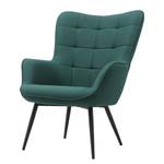 Fauteuil Bixby geweven stof - petrolblauw - Met hocker - Geweven stof