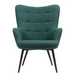 Fauteuil Bixby geweven stof - petrolblauw - Met hocker - Geweven stof