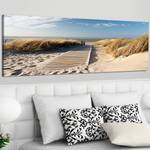 Wandbild Wilder Strand Leinwand - Blau - 135 x 45 cm