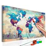 Peinture par numéro - Carte du monde II Toile - Multicolore