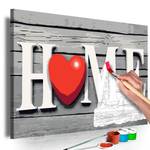 Schilderen op Nummer Home with Red Heart canvas - wit