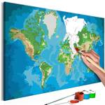 Peinture par numéro - Carte du monde I Toile - Bleu / vert