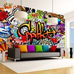 Sur la terrasse Colorful Graffiti Papier peint en intissé premium - Noir - 250 x 175 cm