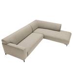 Ecksofa Lussant Flachgewebe - Flachgewebe Shina: Beige - Ottomane davorstehend rechts - Schwarz