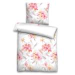 Parure de lit en satin de coton fleurs Satin - Rose vif - 155 x 220 cm + oreiller 80 x 80 cm