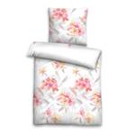 Parure de lit en satin de coton fleurs Satin - Rose vif - 135 x 200 cm + oreiller 80 x 80 cm