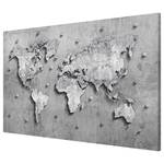 Tableau magnétique Carte du monde béton Acier / Film vinyle - Gris - 60 x 40 cm