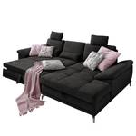 Ecksofa Odenas Webstoff - Webstoff Palila: Schwarz - Longchair davorstehend rechts - Mit Schlaffunktion