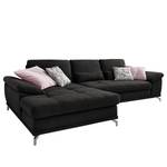 Ecksofa Odenas Webstoff - Webstoff Palila: Schwarz - Longchair davorstehend links - Ohne Schlaffunktion