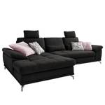 Ecksofa Odenas Webstoff - Webstoff Palila: Schwarz - Longchair davorstehend links - Mit Schlaffunktion