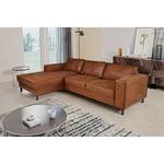 Ecksofa FORT DODGE Antiklederlook - Microfaser Yaka: Cognac - Longchair davorstehend links - Mit Schlaffunktion