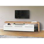 Meuble TV Bellano II Placage en bois véritable - Mat blanc / Chêne de poutre - Alignement à droite - Avec éclairage
