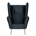 Fauteuil Caleta geweven stof - Velours Onoli: Donkerblauw - Zonder hocker