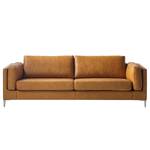 3-Sitzer Sofa COSO Classic+ Echtleder - Echtleder Taru: Hellbraun - Chrom glänzend