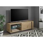 Tv-meubel Cailla hoogglans wit/eikenhouten look - Eikenhoutlook Artisan - Breedte: 138 cm