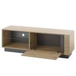 Tv-meubel Cailla hoogglans wit/eikenhouten look - Eikenhoutlook Artisan - Breedte: 138 cm