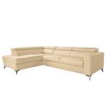 Ecksofa Adamo mit Schlaffunktion Echtleder Mabel: Warmes Beige - Ottomane davorstehend links