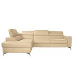 Ecksofa Adamo mit Schlaffunktion Echtleder Mabel: Warmes Beige - Ottomane davorstehend links