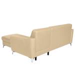 Ecksofa Vercheny II Echtleder Mabel: Warmes Beige - Longchair beidseitig montierbar - Ohne Schlaffunktion