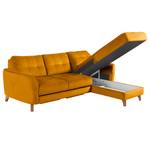 Canapé d’angle Heimari I Tissu - Velours Velina: Jaune moutarde - Méridienne courte à droite (vue de face) - Avec fonction couchage