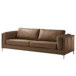 3-Sitzer Sofa COSO Classic+ Echtleder - Echtleder Taru: Nougat - Chrom glänzend