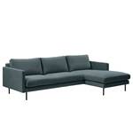 Ecksofa LANDOS mit Longchair Cordstoff Licia: Marineblau - Longchair davorstehend rechts