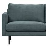 Ecksofa LANDOS mit Longchair Cordstoff Licia: Marineblau - Longchair davorstehend rechts