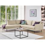 Ecksofa LANDOS mit Ottomane Cordstoff Licia: Sand - Ottomane davorstehend links