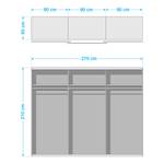 Armoire à portes coulissantes Malmoe Imitation sapin blanc / Graphite - Largeur : 270 cm - Sans portes miroir