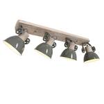 Plafondlamp Gearwood III ijzer/deels massief eikenhout - 4 lichtbronnen