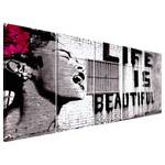 Afbeelding Life is Beautiful (Banksy) canvas - meerdere kleuren - 225 x 90 cm