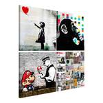 Afbeelding (Banksy) Collage (4-delig) canvas - meerdere kleuren - 90 x 90 cm