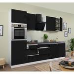 Cuisine équipée Melano II (9 éléments) Sans appareils électroménagers - Noir brillant / Imitation granite - Largeur : 280 cm - Avec électroménager