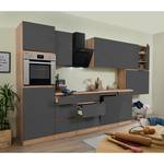 Küchenzeile Melano VI (9-teilig) Hochglanz Grau / Eiche Dekor - Breite: 380 cm - Mit Elektrogeräten